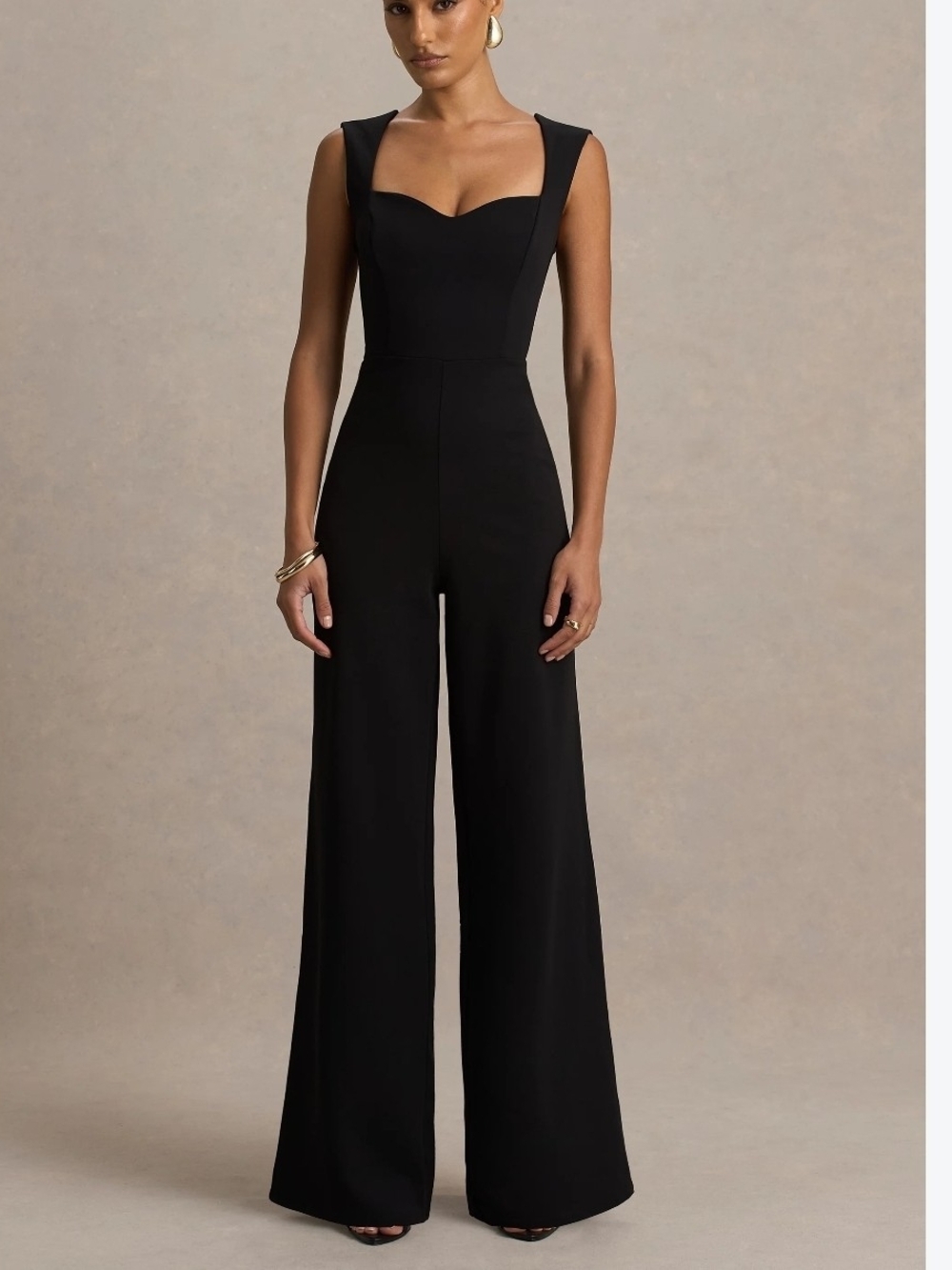 ANTISTAR Black Ribbed Knit Rayon Sleeveless Square Neck Wide-Leg Jumpsuit M